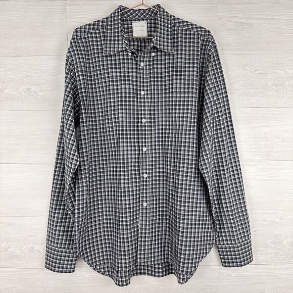 Billy Reid Men XL Button Down Long Sleeve Shirt Check Plaid Navy Preppy Italy - Picture 2 of 16
